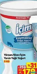 YÖRSAN / EKER / İÇİM YARIM YAĞLI YOĞURT 5 KG